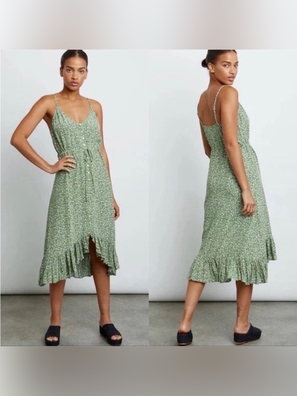 Rails Floral Frida Juniper Midi Dress Size X-Small Green Boho Ruffle Western